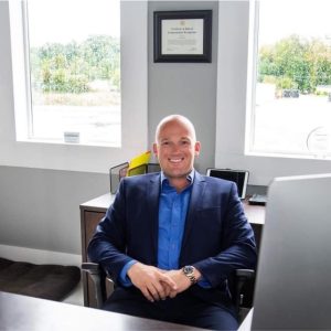 Beau Parmenter in his office in Chesaning, Michigan.